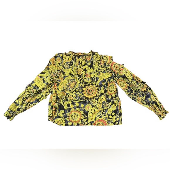 Jennifer & Grace Floral Printed Blouse Yoked Pintucked Tie Detail Size Medium - Picture 6 of 9